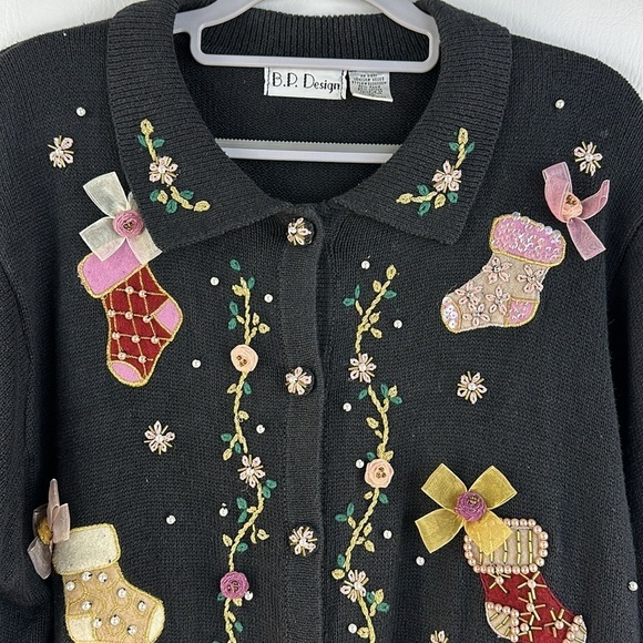 Vintage B.P. design Holiday Christmas Stocking Knit Cardigan, XL - Picture 2 of 8